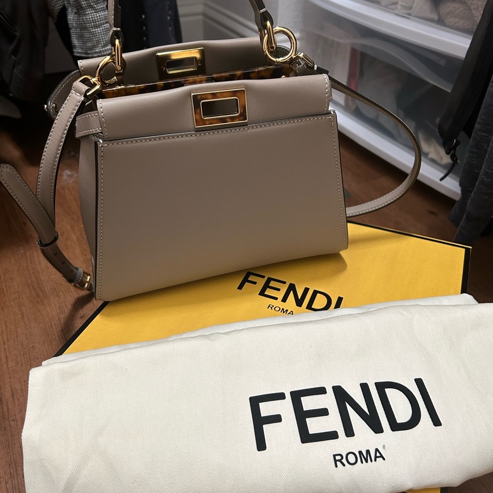Fendi peekaboo mini classic dove grey with tortoise accent